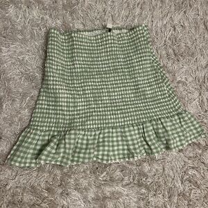 American Eagle Outfitters Green Gingham Smocked Ruffle Mini Skirt